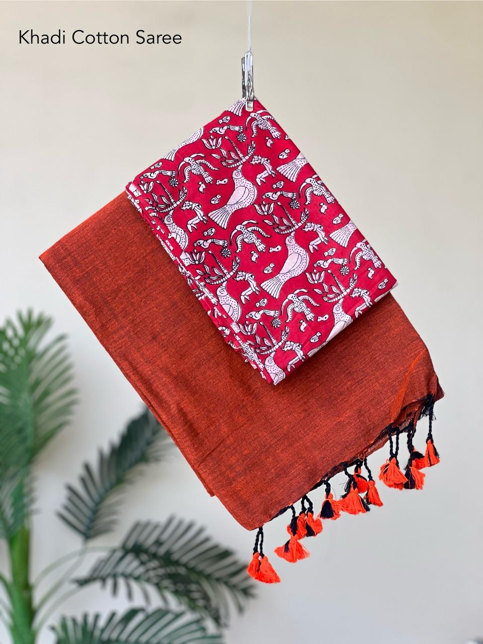 Khadi Cotton Saree with Blouse Piece